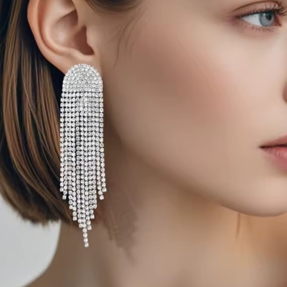 Wedding bride diamond crystal unique Silver Dangle Earrings